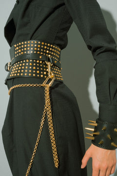 Leather corset belt with chain