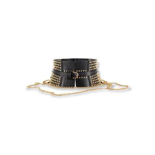 Leather corset belt with chain