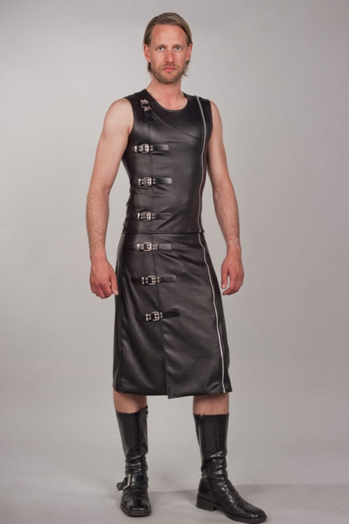 Faux leather shirt with buckles