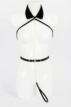 Lackleder Harness mit Leine