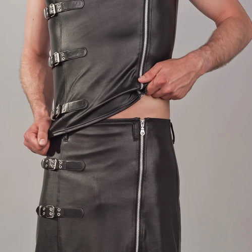 Lederoptik Shirt mit Reißverschluss