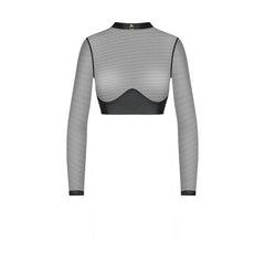 Leather look top short with tulle