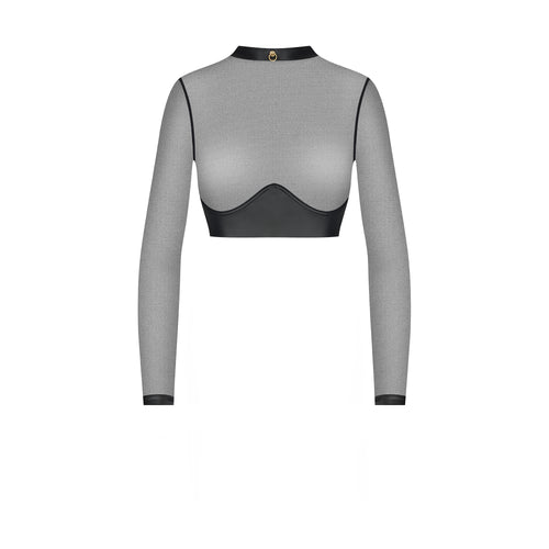 Leather look top short with tulle