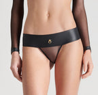 Leather look thong with tulle and ring of the O