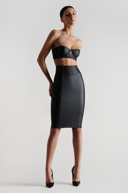 Leather look pencil skirt with zipper