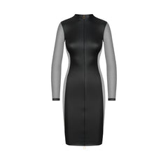 Lederoptik Kleid mit Tülleinsatz