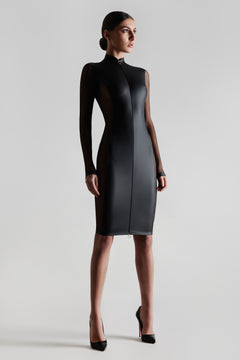 Lederoptik Kleid mit Tülleinsatz