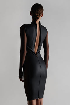 Lederoptik Kleid mit Tülleinsatz