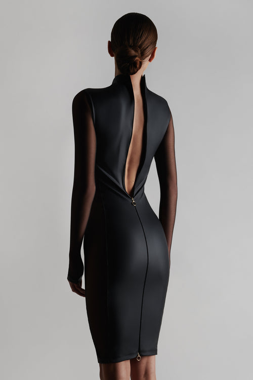 Lederoptik Kleid mit Tülleinsatz