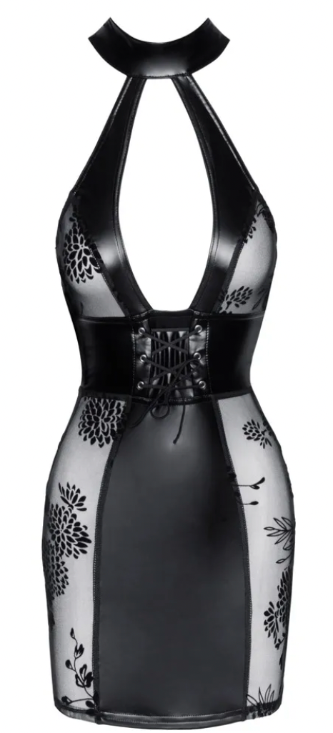 Kleid im Mattlook mit Samtflockprint-Transparenzen