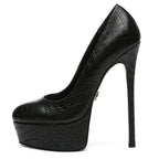 Faux leather platform pumps