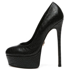 Faux leather platform pumps