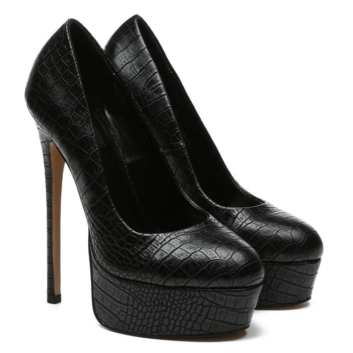 Faux leather platform pumps