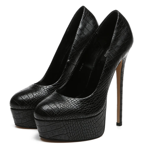 Faux leather platform pumps