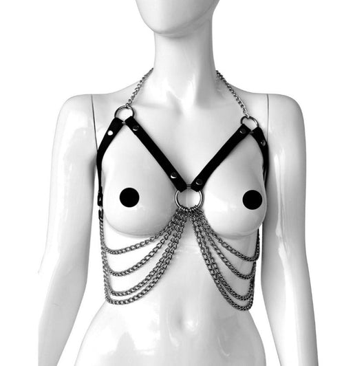 Leder Harness BH mit Ketten