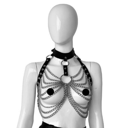Leder Harness Top mit Ketten