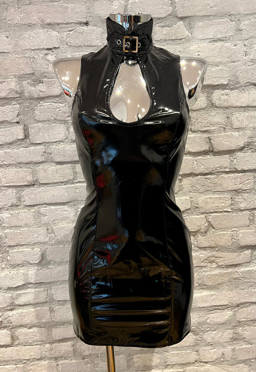 Lack Mini Kleid mit Tropfenausschnitt