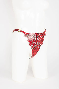 Patent leather harness thong