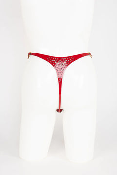 Patent leather harness thong