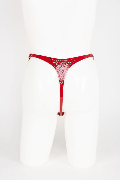 Patent leather harness thong