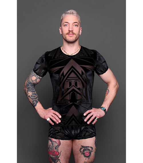 Mesh Shirt mit Samtmuster