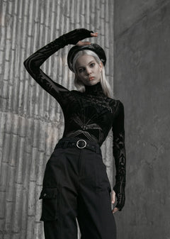 Meshoberteil mit Samtdruck