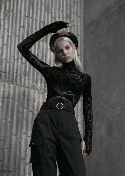 Meshoberteil mit Samtdruck