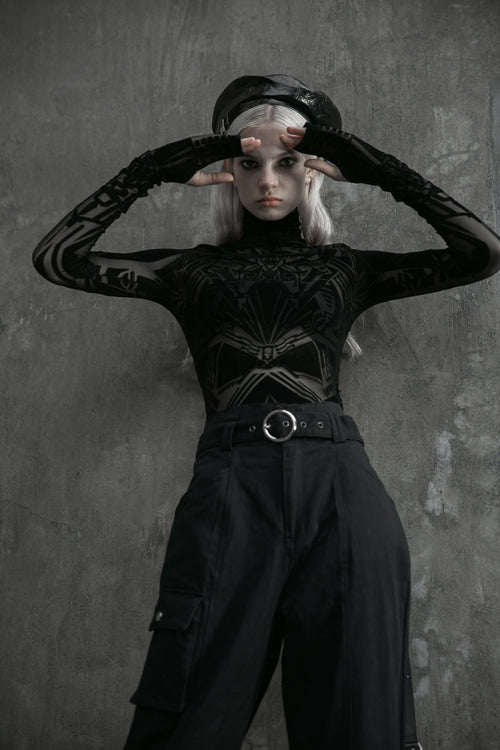 Meshoberteil mit Samtdruck