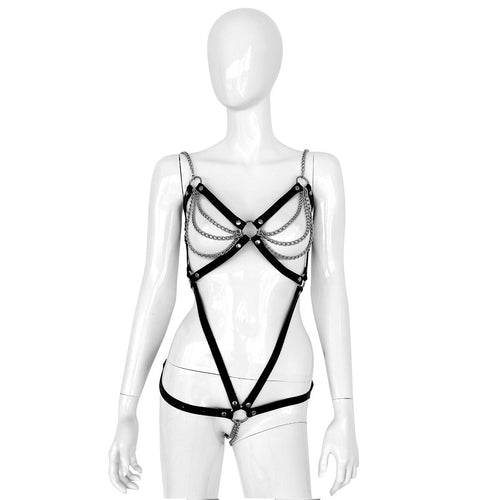 Leder Riemenbody mit Ketten
