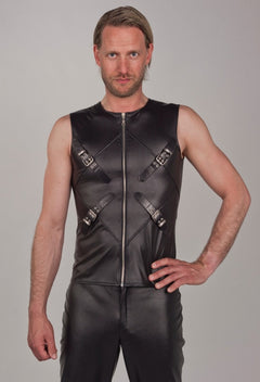 Faux leather vest with buckles