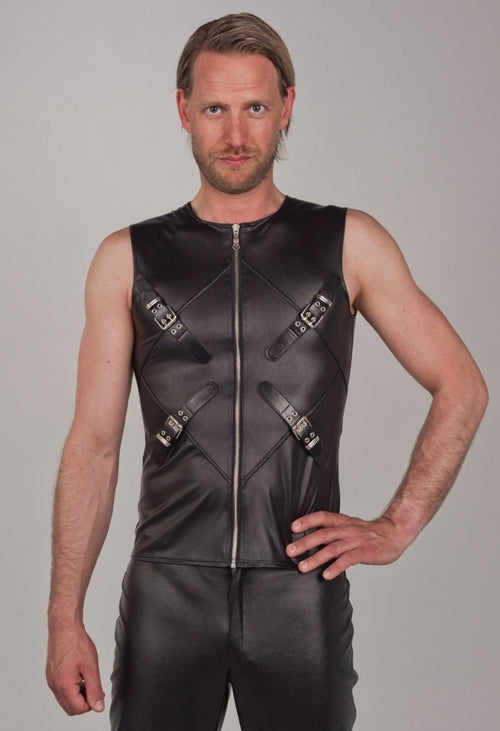 Faux leather vest with buckles