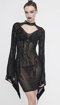 Meshkleid mit Trichterärmel