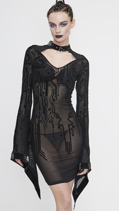 Meshkleid mit Trichterärmel