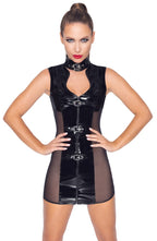 Vinyl dress with mesh and buckles