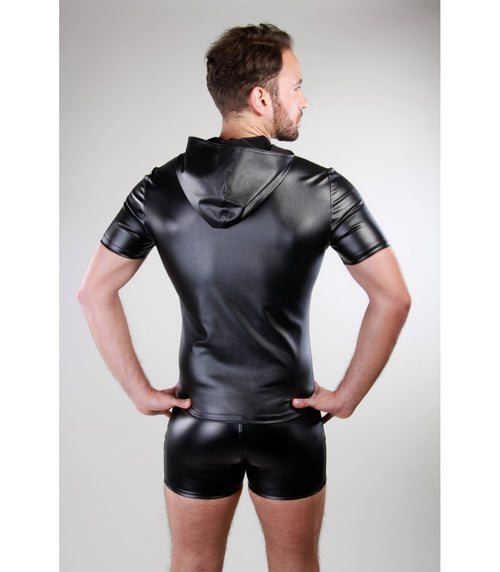 Faux leather hooded shirt