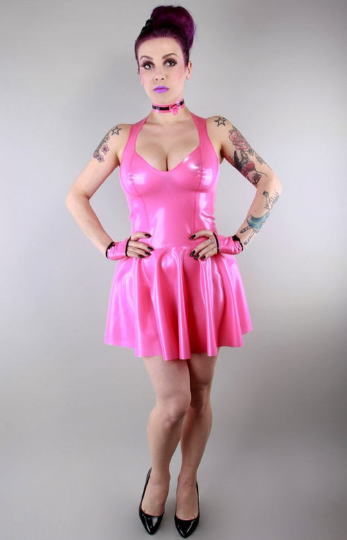 Latex mini dress on display