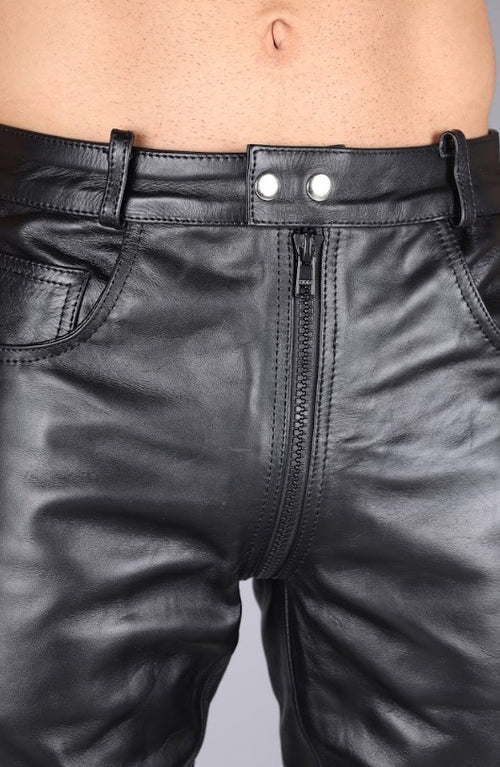 Leder Hose mit Durchgehendem Reißverschluss