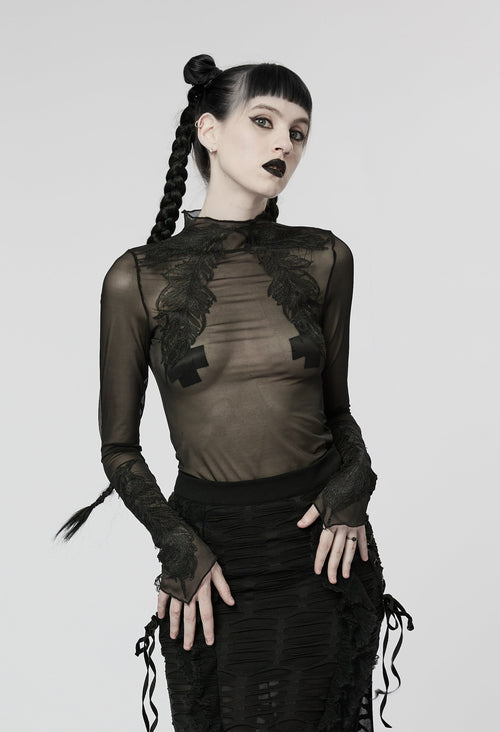 Meshoberteil mit Spitzendetails