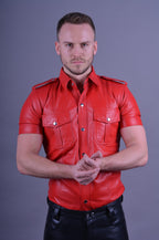 Leather shirt with snap fasteners