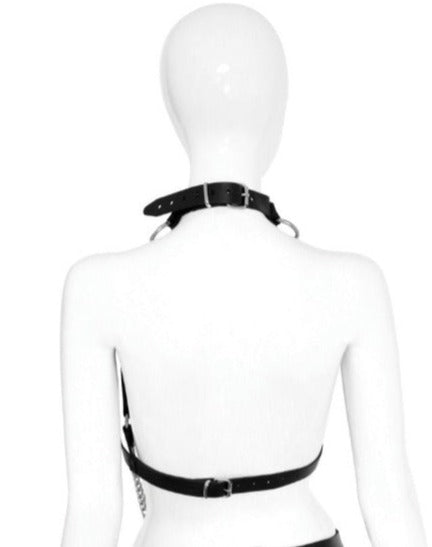 Real leather harness with chains