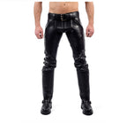 Luxury leather jeans with zipper