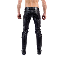 Luxury leather jeans with zipper