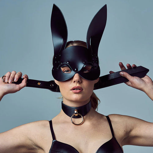 Real leather bunny mask