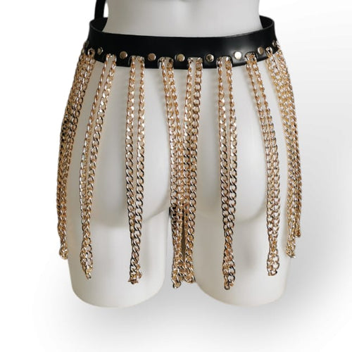 Leather Harness Set Bra &amp; Chain Skirt