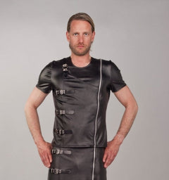 Faux leather t-shirt with buckles