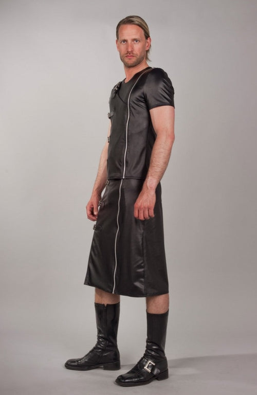 Faux leather t-shirt with buckles