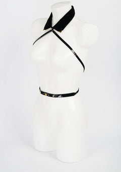 Patent leather harness with leash