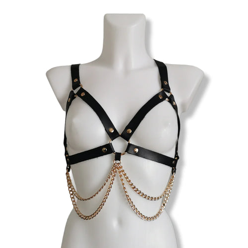 Leather Harness Set Bra &amp; Chain Skirt