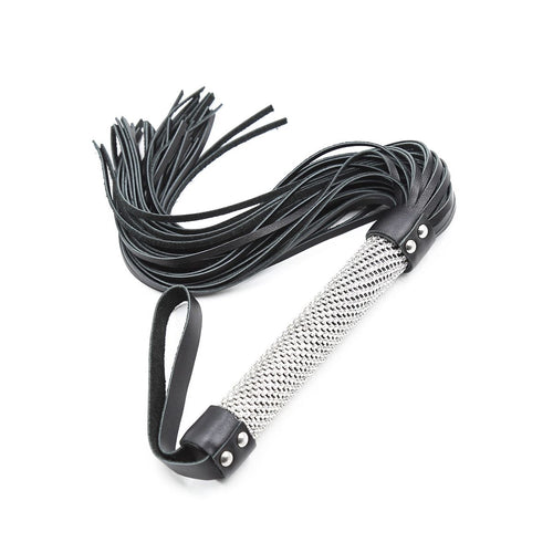 Leather flogger with rhinestone handle