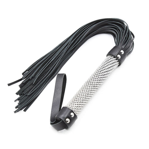 Leather flogger with rhinestone handle